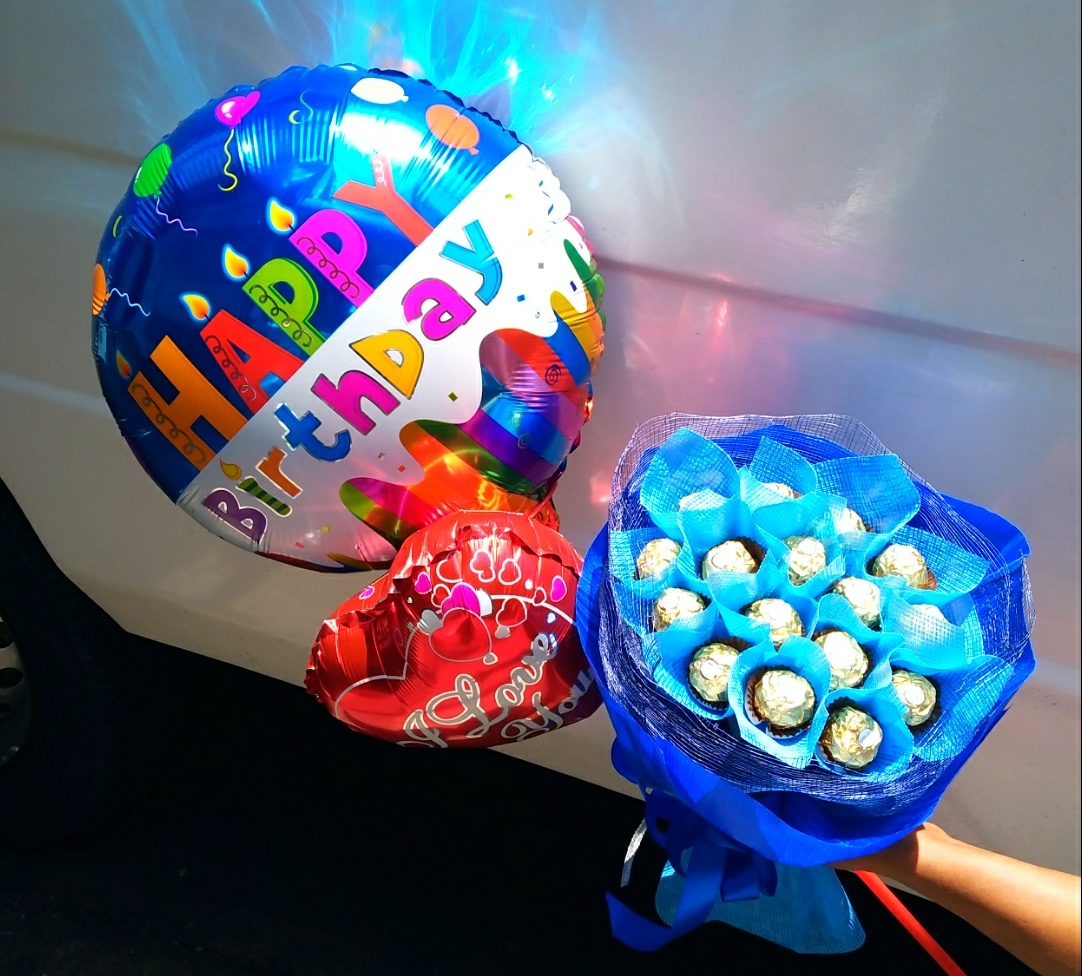 Happy Birthday 2 Ferrero bouquet, chocolate bouquet, happy birthday balloon